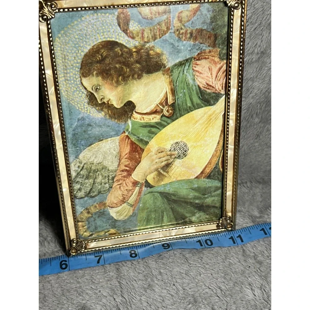1995 Angel Lute Art Print‎ Melozzo Style Gold Pearl Frame 8.5x6 TMG Harvey
